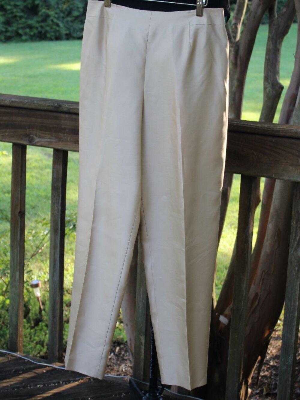 VTG Talbots Pure Silk Shiny Trousers - Cream Gold - Lined - Tapered Leg -Size 14